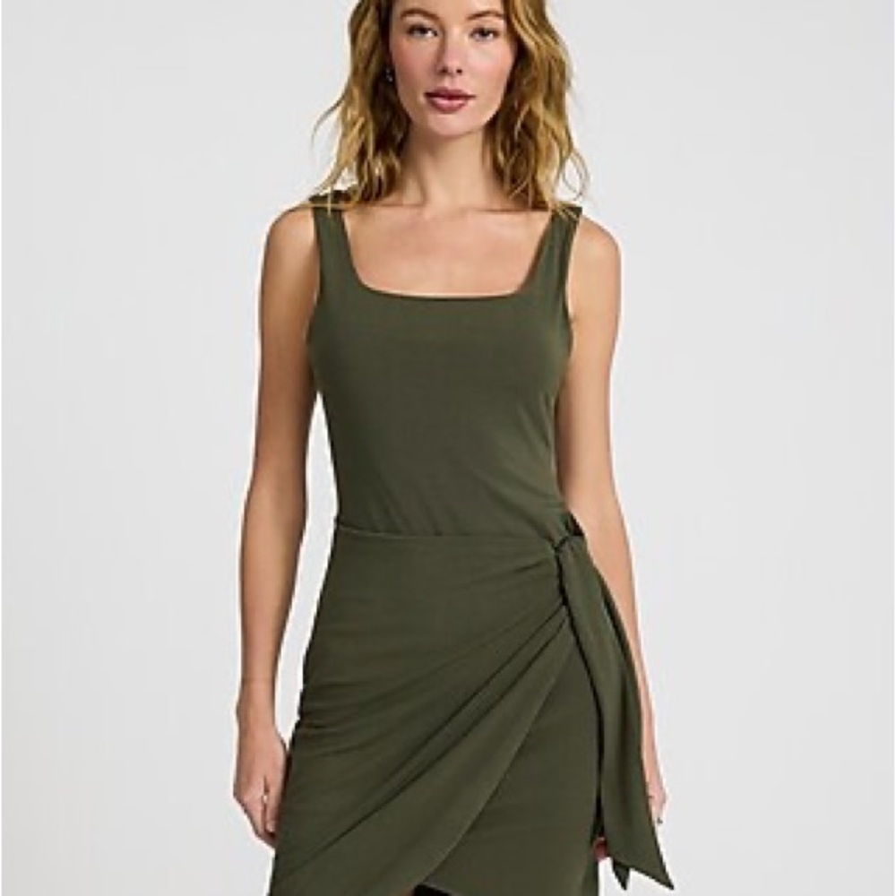 Express Scoop Neck Tie Wrap Mini Sheath Dress S olive green